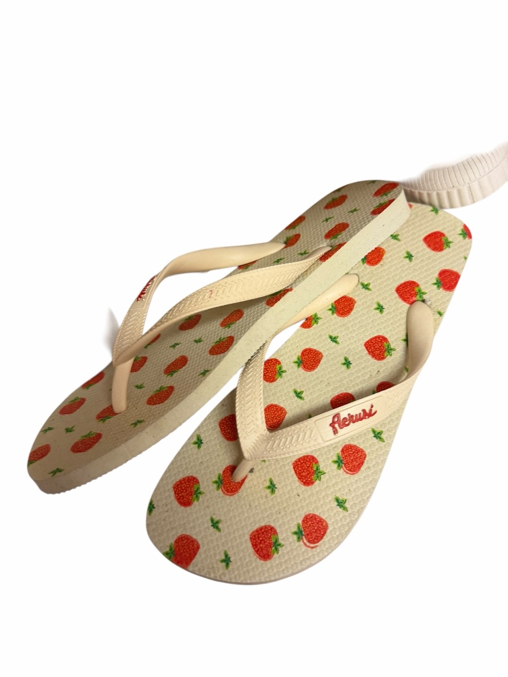Strawberries Beige Flip Flops for Women